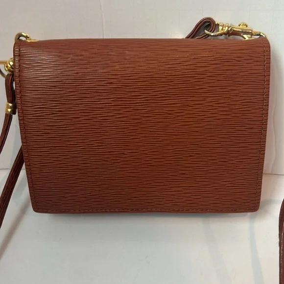 Rare Saks Fifth Avenue Brown Cognac Epi Leather Wallet Crossbody Mini Purse